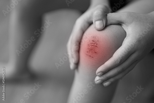 people get body injured concept, Close-up person got bruised on the knee. 
