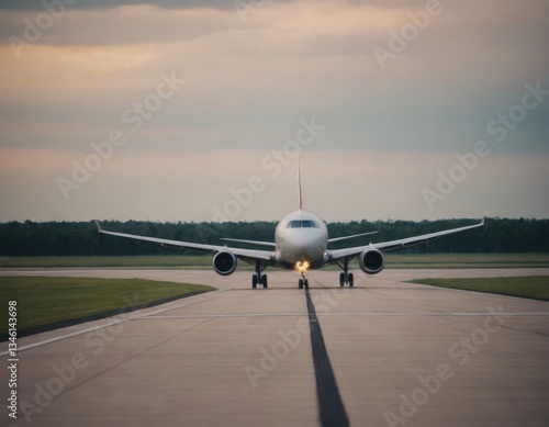 Passenger plane on the runway. Realistic illustration
