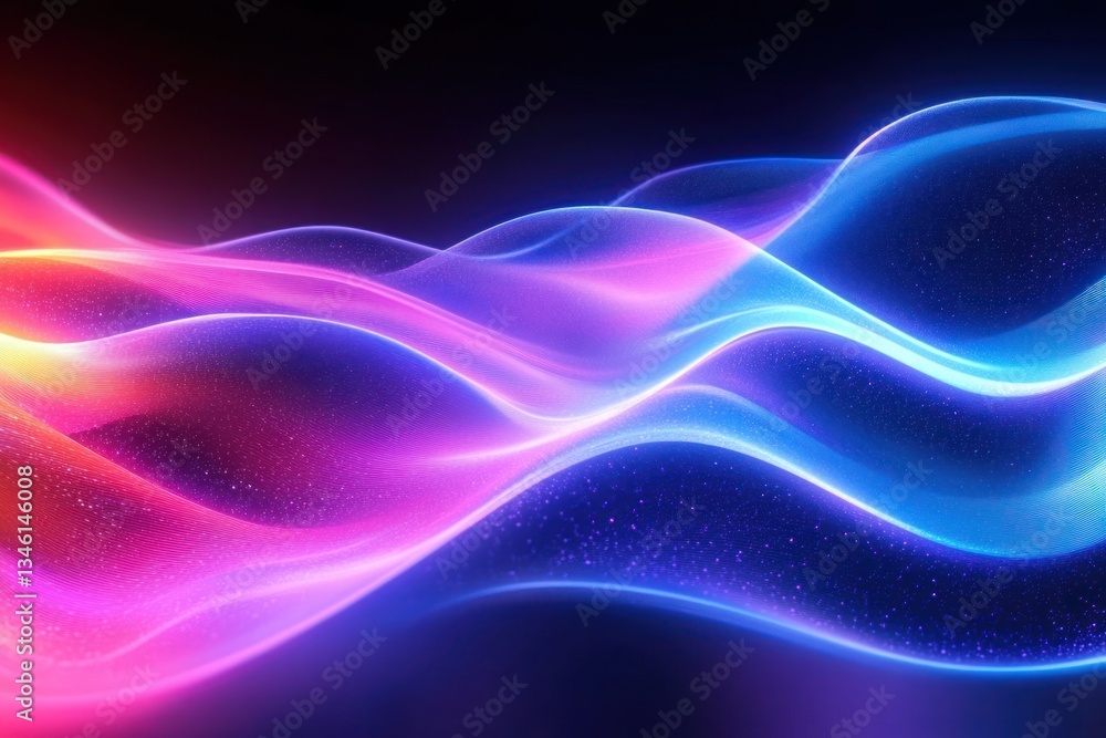 Futuristic Abstract Background with Glowing Neon Waves in Pink Blue and Purple Vibrant Colors and Dynamic Lights