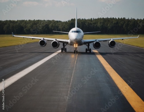 Passenger plane on the runway. Realistic illustration