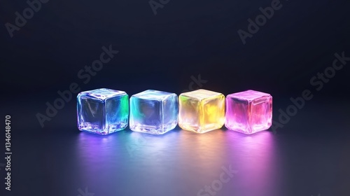 Obraz na płótnie Four glowing, vibrant ice cubes in various colors w salonie