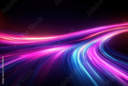 Neon Light Trails Vibrant Pink Blue Cyber Motion Digital Art Abstract Fantasy