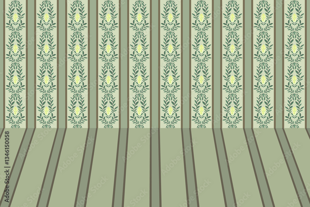 Retro background scene in striped wallpaper