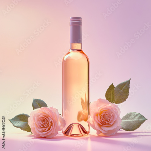 Elegant Rose Wine Bottle with Pink Roses in Romantic Setting