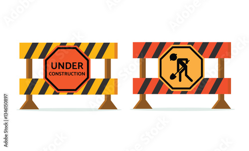 Traffic Safety Barriers with Caution Stripes Vector