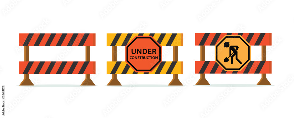 Naklejka premium Traffic Safety Barriers with Caution Stripes Vector