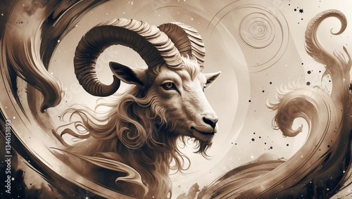 Capricorn - Majestic Mythical Zodiac Goat with Spiral Horns