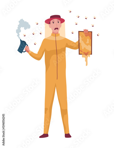 A Professional Beekeeper Dressed in Protective Gear Expertly Handling a Honeycomb Structure