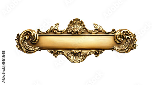 Beautiful golden sign, nameplate, doorplate with ornament. Mockup for design isolated on transparent background 