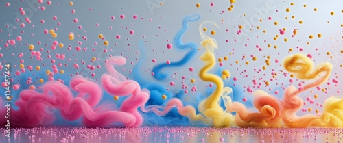 A colorful abstract background with colorful smoke and dots