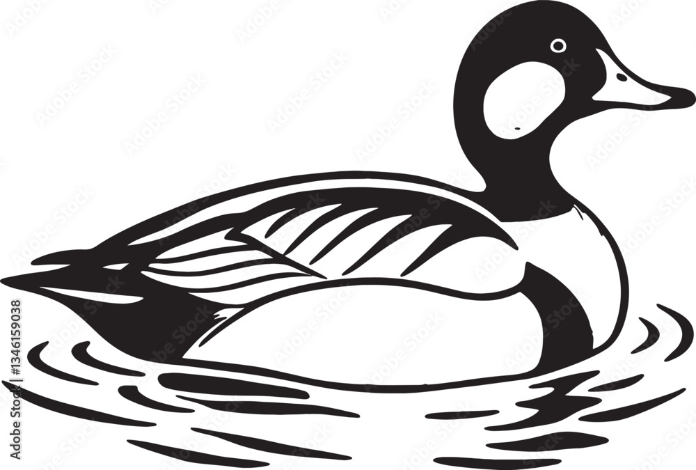 Floating Duck on Water - Black and White Silhouette Vector Illustration Floating Duck on Water - Black and White Silhouette Vector Illustration
