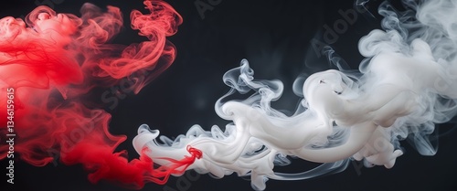 Abstract red and white smoke on black background for creative design