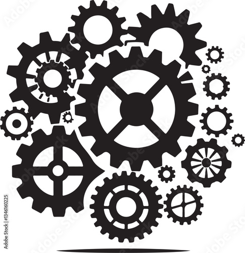 Mechanical Gear Silhouette Vector Set