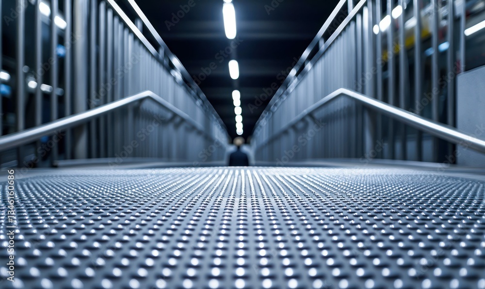 Obraz premium An empty steel bridge with symmetric railings creates a strong sense of perspective and depth.