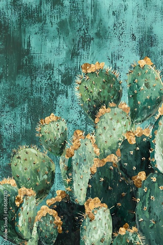 Cactus-themed abstract artwork, combining natural green tones with modern artistic techniques for a fresh, botanical-inspired design.