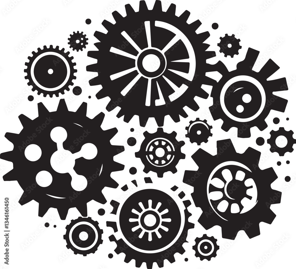 Mechanical Gear Silhouette Vector Set Mechanical Gear Silhouette Vector Set
