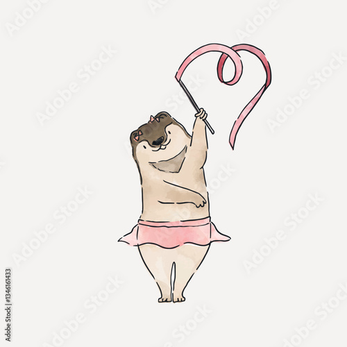 Otter rhythmic gymnast collage element vector