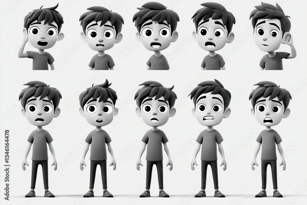 Cartoon boy character with various facial expressions Cartoon boy character with various facial expressions