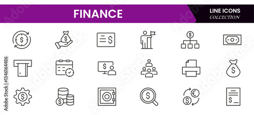 Finance and business line icons collection. Big UI icon set in a flat design. Thin outline icons pack.