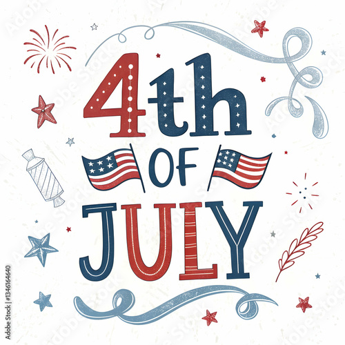 4th of July Design Patriotic Illustration isolated on white background
