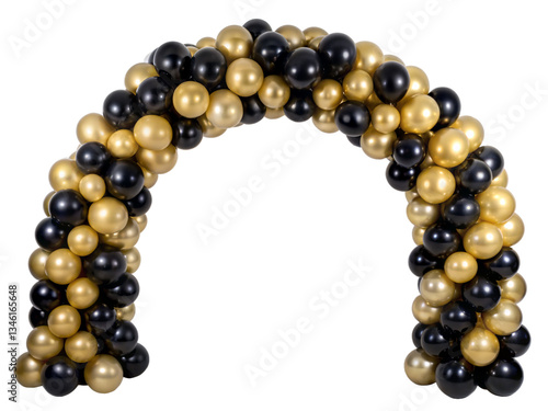 Black and golden balloons arch isolated on transparent background. Png