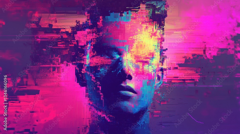 Obraz premium Man with digital glitches and vibrant colors