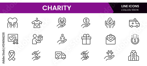 Charity Icons Pack. Thin line icons set. Flat icon collection set. Simple vector icons