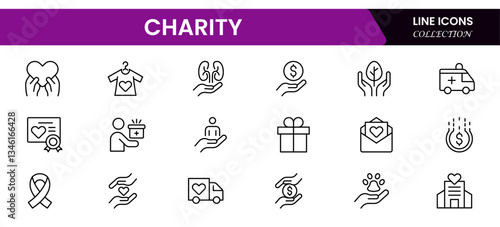Charity Icons Pack. Thin line icons set. Flat icon collection set. Simple vector icons