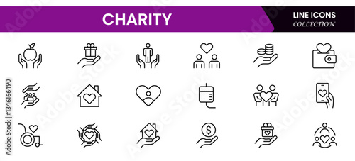 Charity Icons Pack. Thin line icons set. Flat icon collection set. Simple vector icons