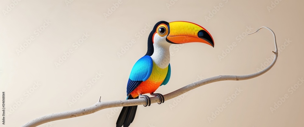 Obraz premium Adorable Animated Toucan Perched on a Branch.