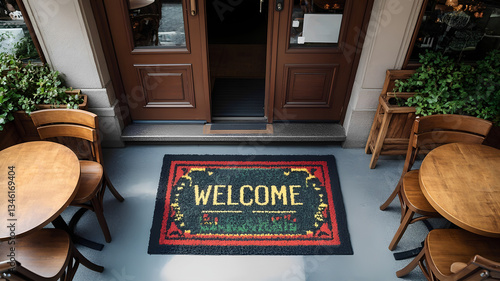 welcome mat at vintage store, small business concept