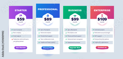 Modern Business Pricing UI Kit. 4 Elegant Plan Blocks for Digital Platforms