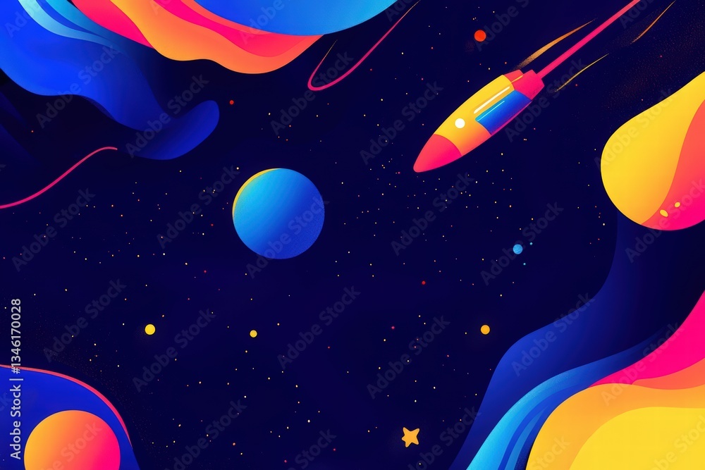 Naklejka premium Cosmonautics Day. Abstract paper cut art of astronaut floating in space with planets, spaceship, and stars on a blue background