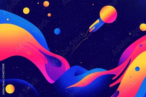 Cosmonautics Day. Abstract paper cut art of astronaut floating in space with planets, spaceship, and stars on a blue background