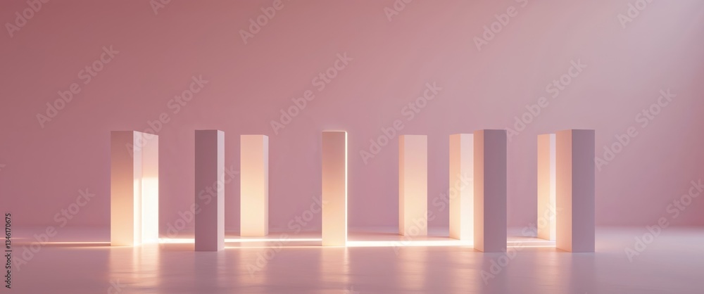 Calming pink light background with illuminated columns for relaxation and serenity. Calming pink light background with illuminated columns for relaxation and serenity.