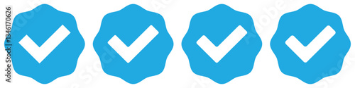 Verified badge profile set. Verified badge. Valid. Social media account verification icon. Verify badge. Blue Verified badge icon set. Set of verified badges, Vector illustration.
