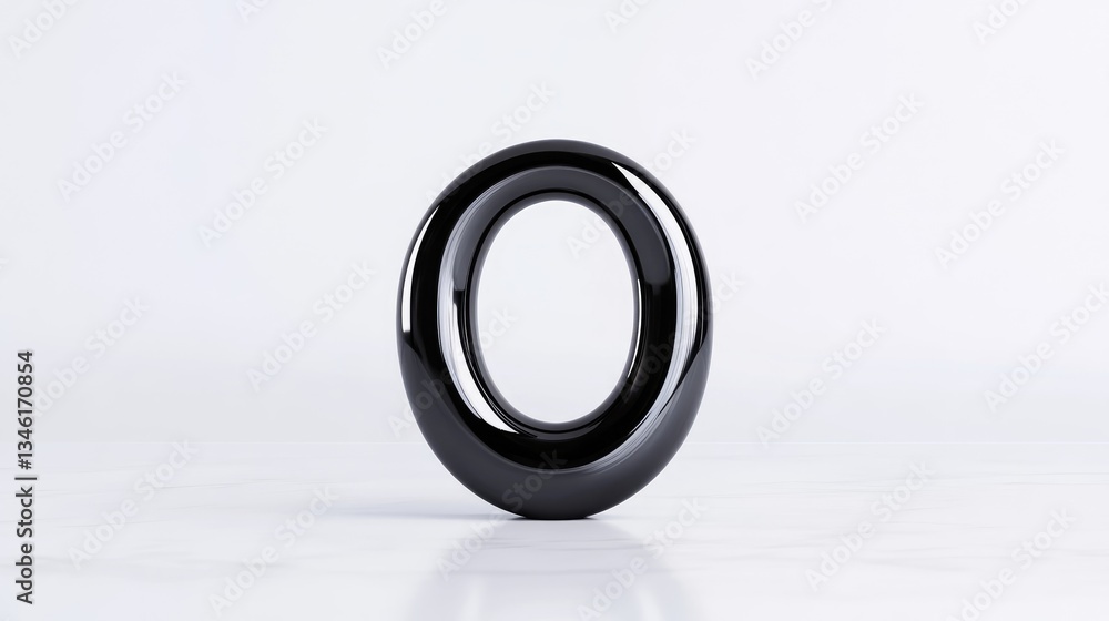 Black, glossy, stylized number zero Black, glossy, stylized number zero