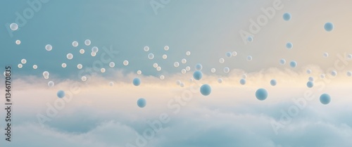 Dreamy background with floating white orbs and soft diffuse glow for modern design.