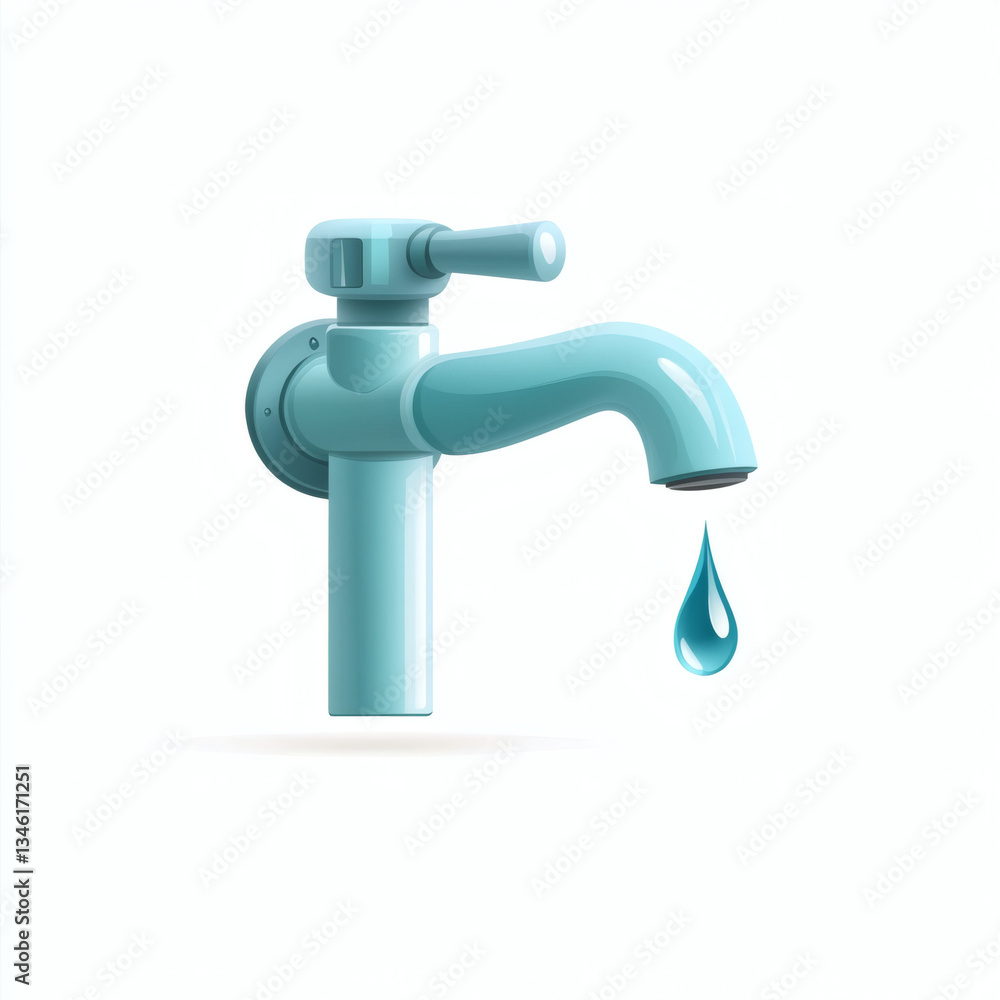 Simple blue water faucet icon with droplet on white background Simple blue water faucet icon with droplet on white background