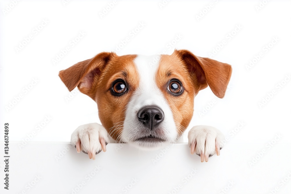 Cute Jack Russell terrier dog peeking over white edge. Image for pet shop advertisement, veterinary clinic website and animal blog banner with copy space. Cute Jack Russell terrier dog peeking over white edge. Image for pet shop advertisement, veterinary clinic website and animal blog banner with copy space.