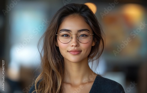 Wallpaper Mural Businesswoman in Modern Office Smiling During Online Meeting with Laptop Torontodigital.ca