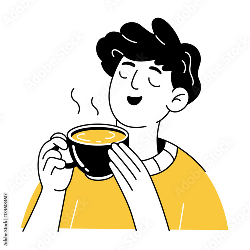 Doodle illustration of a character enjoying tea