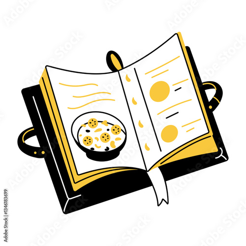 A hand drawn style illustration of a recipe book
