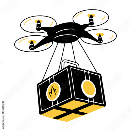 Hand drawn illustration depicting food drone delivery 