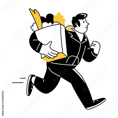 Doodle illustration of a running man doing fast delivery