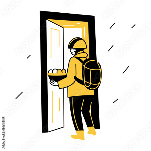 Hand drawn character illustration depicting door delivery