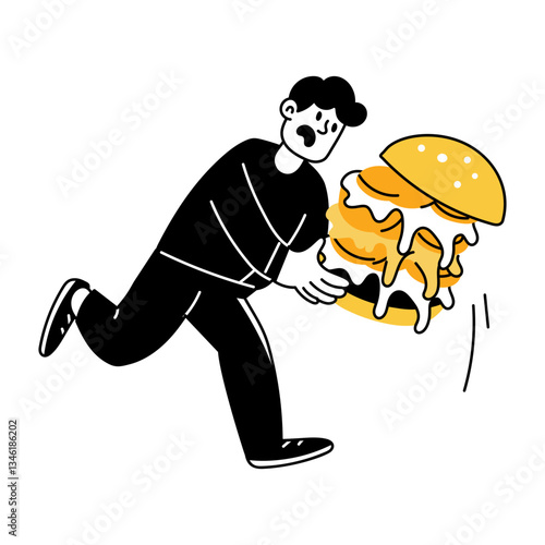 Hand drawn illustration of a character dropping food 