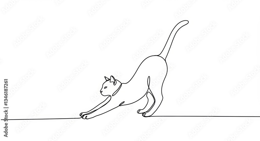 Elegant feline stretch a minimalist line drawing against white, modern art form Elegant feline stretch a minimalist line drawing against white, modern art form