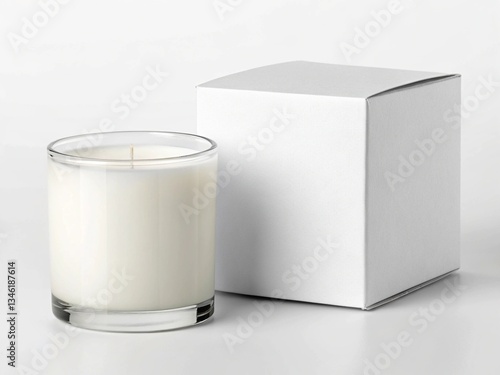 Blank White Box with Glass Candle Mockup