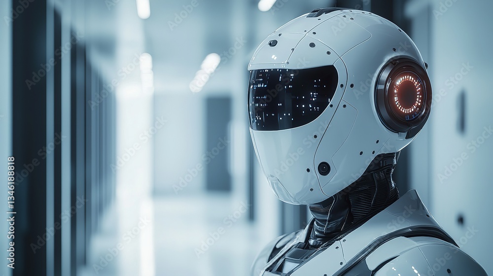 A futuristic humanoid robot standing in a sleek A futuristic humanoid robot standing in a sleek
